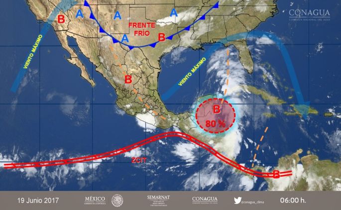 Inestabilidad con potencial CICLÓNICO frente a la Península de Yucatán, se esperan tormentas intensas en los tres Estados