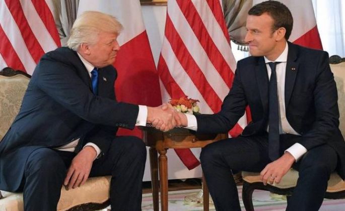 El saludo de Macron-Trump, con "ensayo" previo del francés