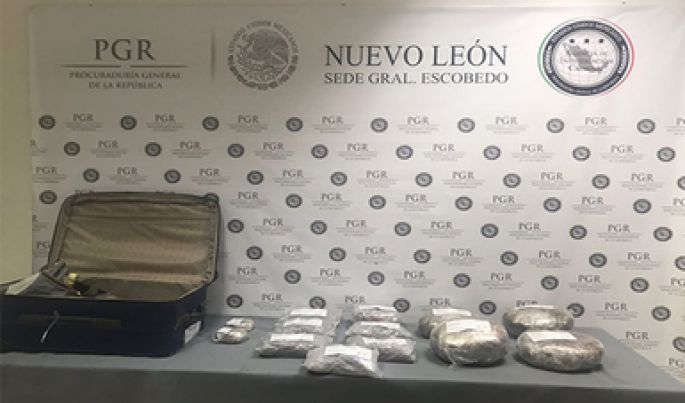Aseguran más de nueve kilos de marihuana en central de autobuses, en San Nicolás de los Garza
