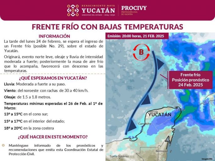 Nuevo frente frío provocará descenso en las temperaturas