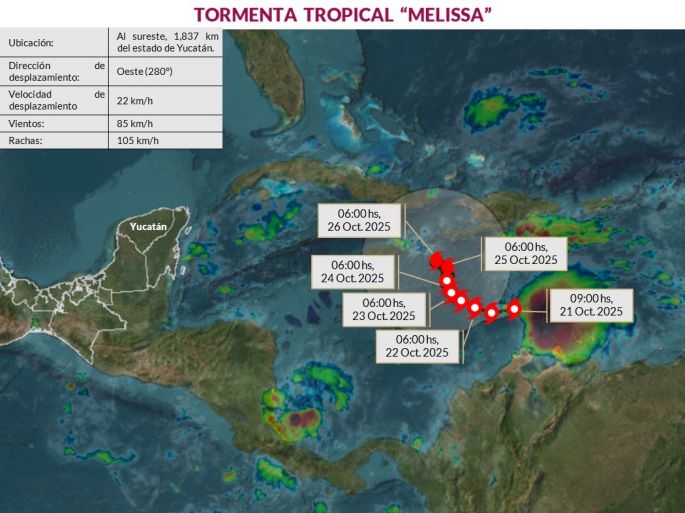 Gobierno del Estado monitorea trayectoria de la tormenta tropical Melissa