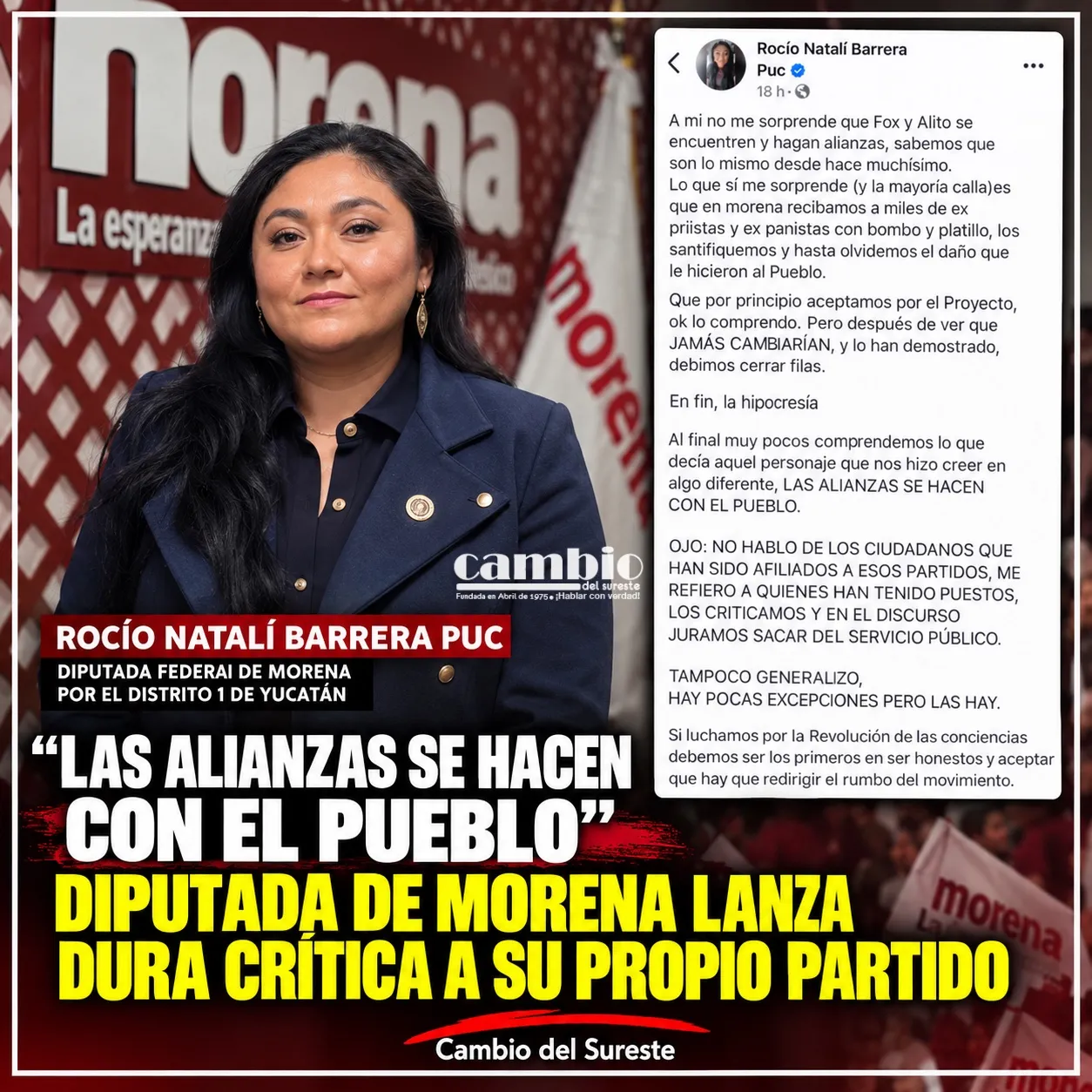 “Las alianzas se hacen con el pueblo”: diputada de Morena lanza dura crítica a su propio partido