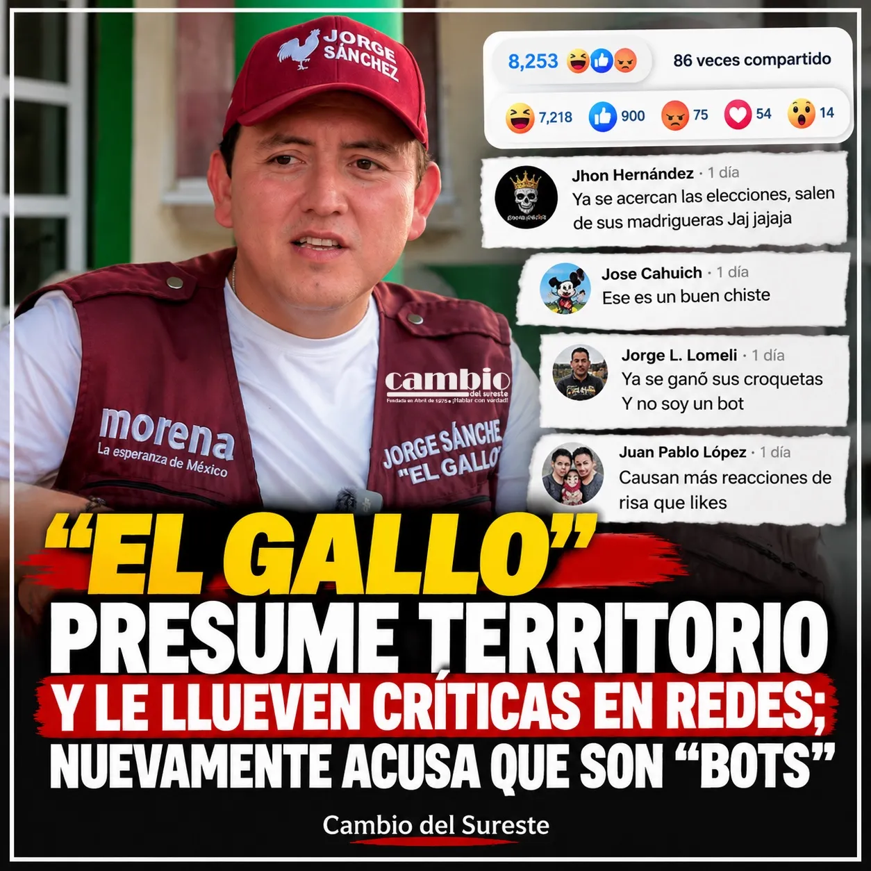 Le llueven críticas al Diputado Federal Jorge Sánchez “El gallo” y nuevamente dice que son “bots”
